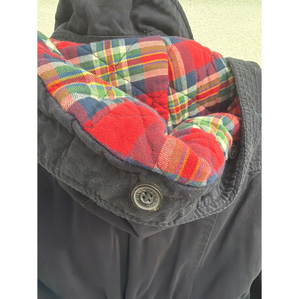 ABERCROMBIE & FITCH Women’s Navy Blue Bomber Jacket Red Plaid Lining Small Y2K - Picture 9 of 11